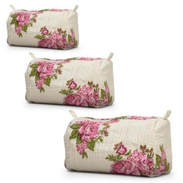 Imagem de Bolsa de higiene BLOCK N STYLE com estampa floral de algodão, conjunto