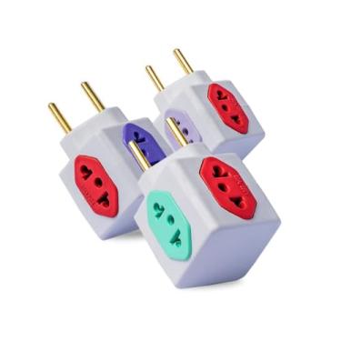 Imagem de kit 4 Adaptador de Tomada Universal Múltiplo Benjamin 4saídas 10a - 3 Entradas, Branco com Conectores Coloridos