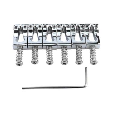 Imagem de OVSAL Selas de ponte de guitarra 10,8 mm de liga de zinco Tremolo Bridge Saddles compatíveis com 6 cordas Fender Strat St Tele Telecaster peças de reposição para guitarra elétrica cromadas