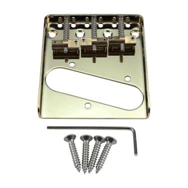 Imagem de OVSAL Ponte de guitarra fixa vintage com placa de base de aço de 3 selas compensada de latão 10,8 mm compatível com peças de reposição para guitarra elétrica estilo Telecaster Tele vintage Glod