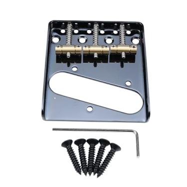 Imagem de OVSAL Ponte de guitarra fixa vintage preta com placa de base de aço de 3 selas compensada de latão 54 mm compatível com peças de reposição para guitarra elétrica estilo Telecaster Telecaster Tele