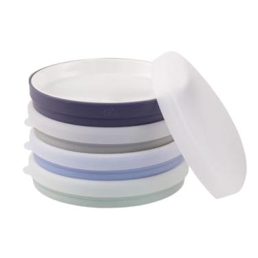 Imagem de Elk and Friends Pratos brancos de porcelana infantil de 19,78 cm com mangas de silicone + tampas | Adequado para bebês/crianças | Seguro para micro-ondas e lava-louças | Louça antiderrapante | Pratos