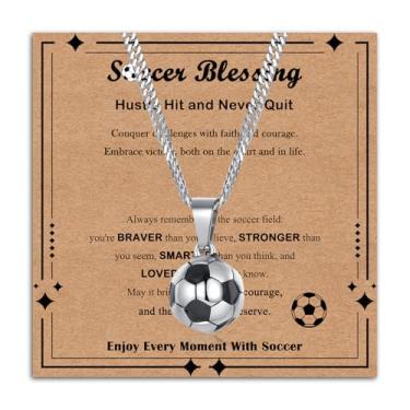 Imagem de Colar de futebol para meninos, colar com pingente de futebol 3D com cartão de presente de mensagem significativa, presente de Natal, aniversário, dia dos namorados, formatura, volta às aulas para