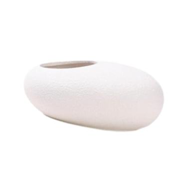 Imagem de IEUDNS Vaso de cerâmica, vaso de flores, tigela em formato de seixo, decoração para casa, arranjo de flores, enfeite de mesa para sala de estar, mesa de, Branco