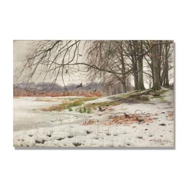 Imagem de NHLDZYH Pinturas a óleo famosas (paisagem de neve) por Peder Mork Monsted, reprodução impressa em tela, arte de cenário para decoração de sala de estar. Apenas tela de 80 x 120 cm - 31,5 x 47,3 pol