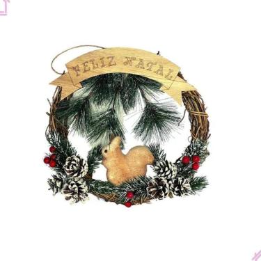 Imagem de Guirlanda Enfeite De Porta Decoração Natal Com Esquilo Pinha