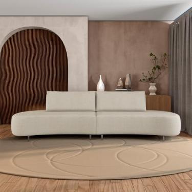 Imagem de Sofá Bipartido Sala de Estar Jamaica 260cm Curvo Pés Alumínio Linho Bege Claro G52 - Gran Belo