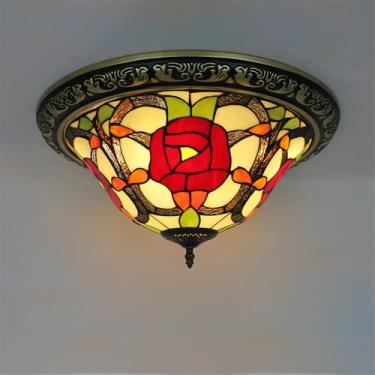Imagem de American Retro Color Glass Lâmpada De Teto LED Luxo Criatividade Sala De Estar Restaurante Estudo De Quarto Hotel Villa Corredor Varanda Luz (Estilo 6 D40CM)