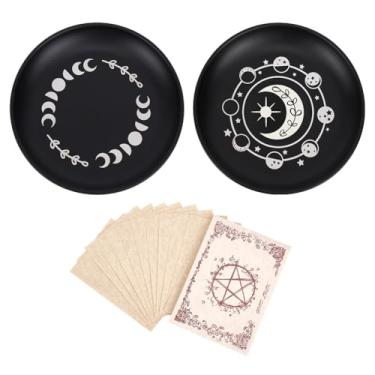 Imagem de PLIGREAT 2 peças de prato de ritual, estrela e lua de fase, 14 cm, bandeja decorativa preta, anel pequeno, suporte de cristal para exibição de joias para altar ritual e oração