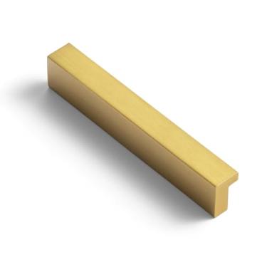 Imagem de Goo-Ki Puxadores de armário 12 peças - Puxadores de gaveta dourados escovados de 76 mm - Puxadores de gaveta sólidos inclinados para puxadores de armário de cozinha - Puxador de dedo, 4402-LSJ-76