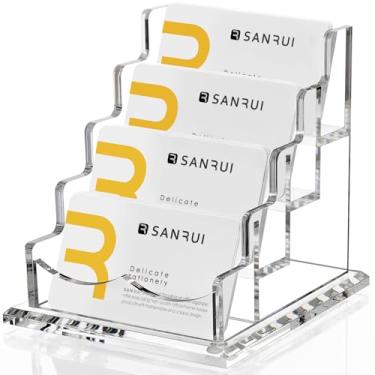 Imagem de SANRUI Porta-Cartões De Visita Em Acrílico Transparente Para Mesa, Organizador Suportes, 4 Bolsos Com Capacidade 200 Cartões