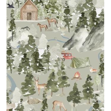 Imagem de Papel de parede de árvore em aquarela, descasque e cole floresta mural, animais da floresta, acampamento, papel de parede autoadesivo, papel de contato floresta floresta, decalques de parede para