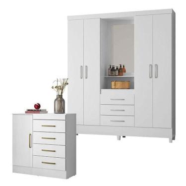 Imagem de Cômoda Montevidéu E Guarda Roupa Casal Capelinha Pérsia Branco - Demóbile