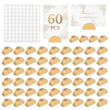 Imagem de blackonvlm Porta-cartões de mesa semicirculares, 60 peças, porta-cartões de lugar de madeira rústica real para foto, menu, reutilizável para casamento, restaurante, banquete, festa de aniversário