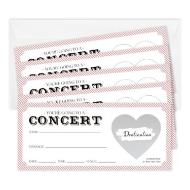 Imagem de Conjunto de 5 bilhetes surpresa para shows de raspar e revelar, raspadinhas de 9 x 20 cm, cartão de raspadinha de bilhete de evento faça você mesmo, ideia de presente de ingresso de show surpresa para