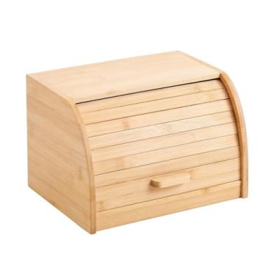 Imagem de Porta Pão Bolo de Bambu Pequeno Com Tampa Retrátil Basculante(Bambu)