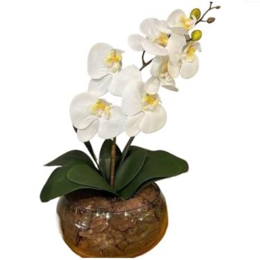 Imagem de Kit Haste De Orquidea Branca Artificial Silicone Com Folha De Orquidea Verde Arranjo Completo Flores Artificiais Decorativas Planta Artificial Decoracao