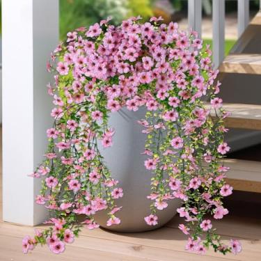 Imagem de Evoio 2 pacotes de flores artificiais de hera violeta para pendurar no exterior, pátio, jardim, varanda, casamento, decoração de casa (rosa)