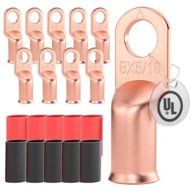 Imagem de AIRIC 10 Peças De Terminais Cabo Bateria 8 Awg - 5/16" Listados Pela Ul, Anel Termoencolhíveis, Extremidades Cobre, Conector Fiação, Conectores Elétricos Crimpagem, Fio Para Fios Bitola