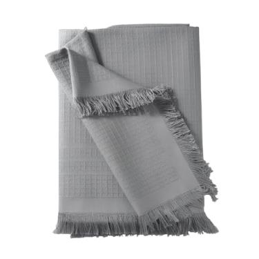 Imagem de Dohler - Manta Para Sofá Dohler Marrocos 100% Algodão Com Franjas 150 x 210 cm Cinza Chumbo -