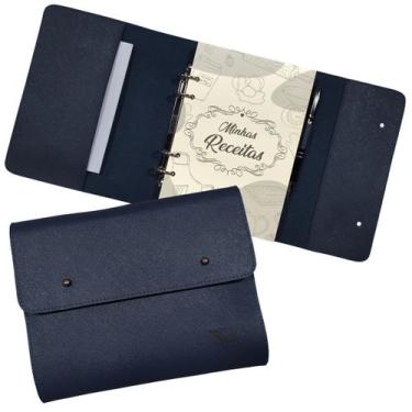Imagem de Agenda Minhas Receitas 185-R Personalizada Raffai Couros, Azul Jeans