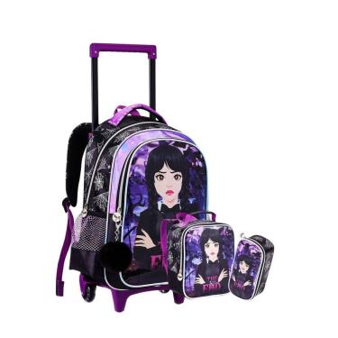 Imagem de Kit Escolar Wandinha Mochila Rodas Costas Lancheira Estojo