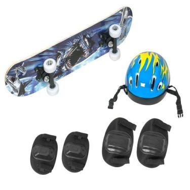 Imagem de Kit Skate Infantil Montado Skateboard Iniciante Completo Capacete Cria