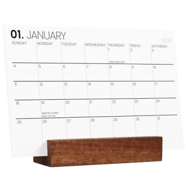 Imagem de Karto Calendário de mesa 2026-2027 - Calendário de dois anos com suporte de madeira, 10 x 15 cm meses para escritório ou casa - Sapele minimalista