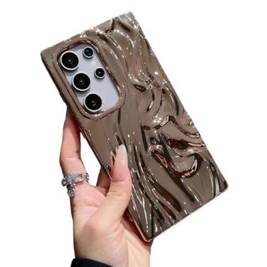 Imagem de Caseative Capa para Samsung Galaxy S23 Ultra, capa de telefone macia com padrão ondulado galvanizado ondulado plissado (dourado, S23 Ultra)