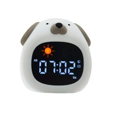 Imagem de Etigood Despertador com luz noturna, animal de desenho fofo cachorros/dinossauro/gato/urso de areia/coruja/relógio em forma de nuvem OK para acordar com ruído branco, relógio eletrônico com exibição