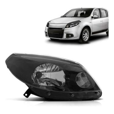 Imagem de Farol Dianteiro Direito Máscara Negra Regulagem Manual Foco Simples Encaixe H4 Lente Acrílica Carcaça Plástica Compatível Com Sandero 2012 2013 2014 E Stepway Substitui Sem Adaptações