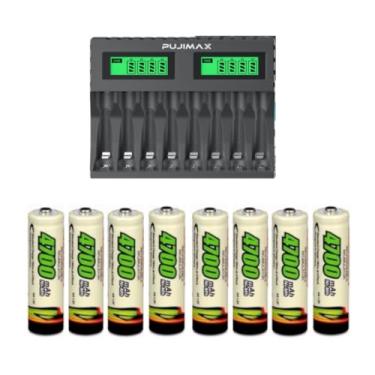 Imagem de Carregador De Pilhas Inteligente Para AA/AAA Ni-mh Display Lcd Carregamento Independente + Pilhas Recarregáveis (Carregador + 8 pilhas AA)