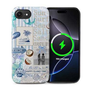 Imagem de Toulas Capa para iPhone 16E, [compatível com MagSafe], capa rígida de camada dupla híbrida resistente a arranhões, colagem de coquete azul praiano bonito Aestheti