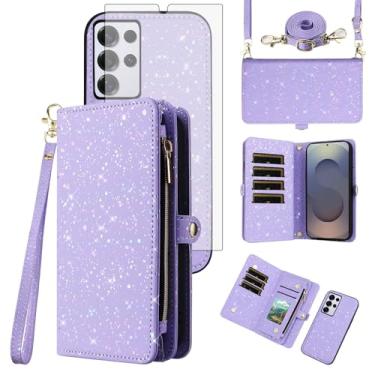 Imagem de Asuwish Capa de celular para Samsung Galaxy S25 Ultra 5G Carteira com zíper magnética destacável com protetor de tela e suporte de glitter, acessórios para celular S25Ultra 25S S 25 25Ultra 6.9 2025