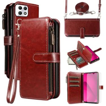 Imagem de Asuwish Capa de telefone para T-Mobile Revvl 7 5G capa com protetor de tela de vidro temperado e cordão com zíper carteira com compartimento para cartão flip suporte celular Tmobile Revvl7 T Mobile