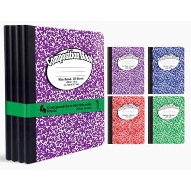 Imagem de Caderno de livros de composição - capa dura, pautado largo (28,5 cm), 100 folhas, um assunto, 24,7 x 19 cm, Capas sortidas: vermelho, azul, verde, roxo - pacote com 4