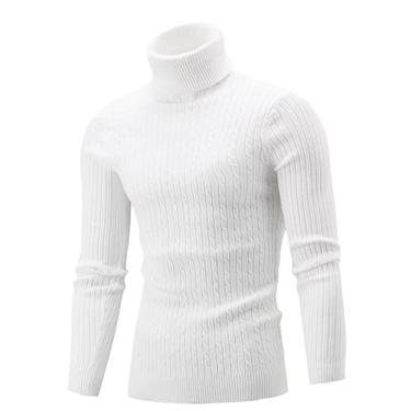 Imagem de Suéter masculino QZH.DUAO, gola alta, manga comprida, slim fit, branco