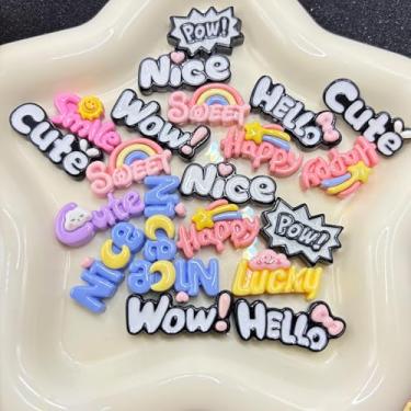 Imagem de Sqqzuie 20 peças de berloques fofos, palavras de resina para fazer joias, pingentes de geleca para artesanato DIY, chaveiro, unhas, capas de telefone, garrafas, álbuns, cartões