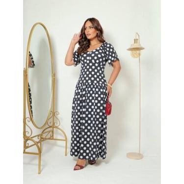 Imagem de Vestido Feminino Longo Casual Básico Elegante Poa Bolinha Evangélico -