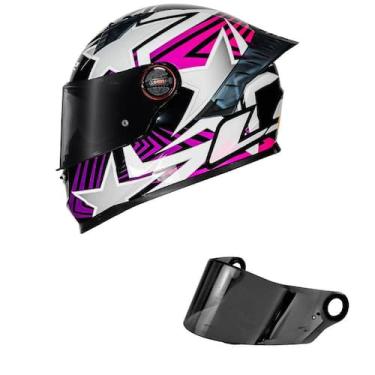Imagem de Capacete LS2 FF358 Pro Estellar Preto Branco e Rosa Mais Viseira Fumê,