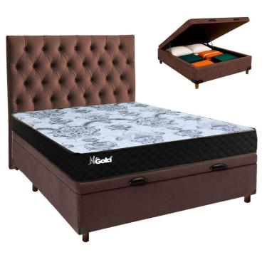 Imagem de Cama + Bau Blindado E Colchão Molas Ensacadas Casal - Life Gold Paropas + Cabeceira