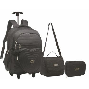 Imagem de Kit Mochila Feminina De Rodinha Coração Juvenil Escolar Com Chaveiro -