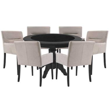 Imagem de Mesa de Jogos Carteado Montreal Redonda Tampo Reversível Preto 6 Cadeiras Vicenza Nude - Gran Belo