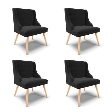 Imagem de Kit 04 Cadeiras de Jantar Liz Suede Preto Pés Palito Natural - D'Rossi