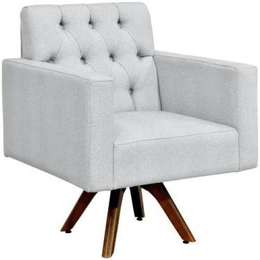 Imagem de Poltrona Giratória Base De Madeira Capitonê Linho Cinza - LYAM DECOR