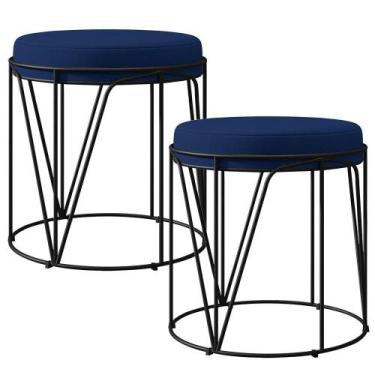 Imagem de Kit 02 Puffs Aramado Preto Zaya L02 Suede Azul Marinho - LYAM DECOR