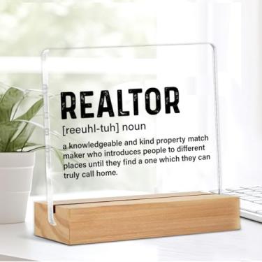 Imagem de Decoração de placa de mesa acrílica para corretor de imóveis, acrílico transparente, quadrado, estilo rústico, suporte de mesa, tema imobiliário, 10 x 10 cm