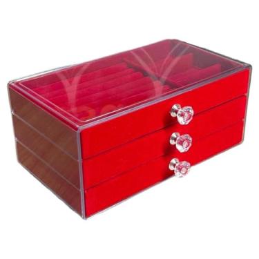Imagem de Porta Joia Acrílico 3 Camadas Brinco Anel Compartimento caixa de armazenamento de jóias (Verm 3 camadas (G) / Y490-38-V)