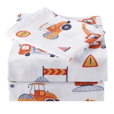 Imagem de Bunnikins & Clover Jogo de lençol infantil solteiro, com bolso profundo, divertido e confortável para meninos e meninas (caminhões, solteiro)