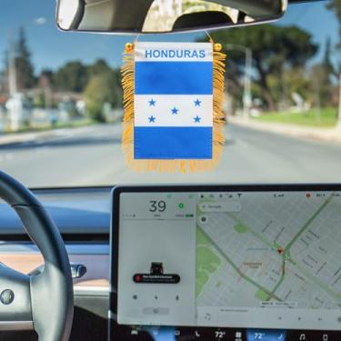 Imagem de Bandeira de Honduras com franjas de 10 x 15 cm - Mini bandeira e decoração de espelho retrovisor de carro - Franja e dupla face - Bandeira hondurenha pendurada com ventosa